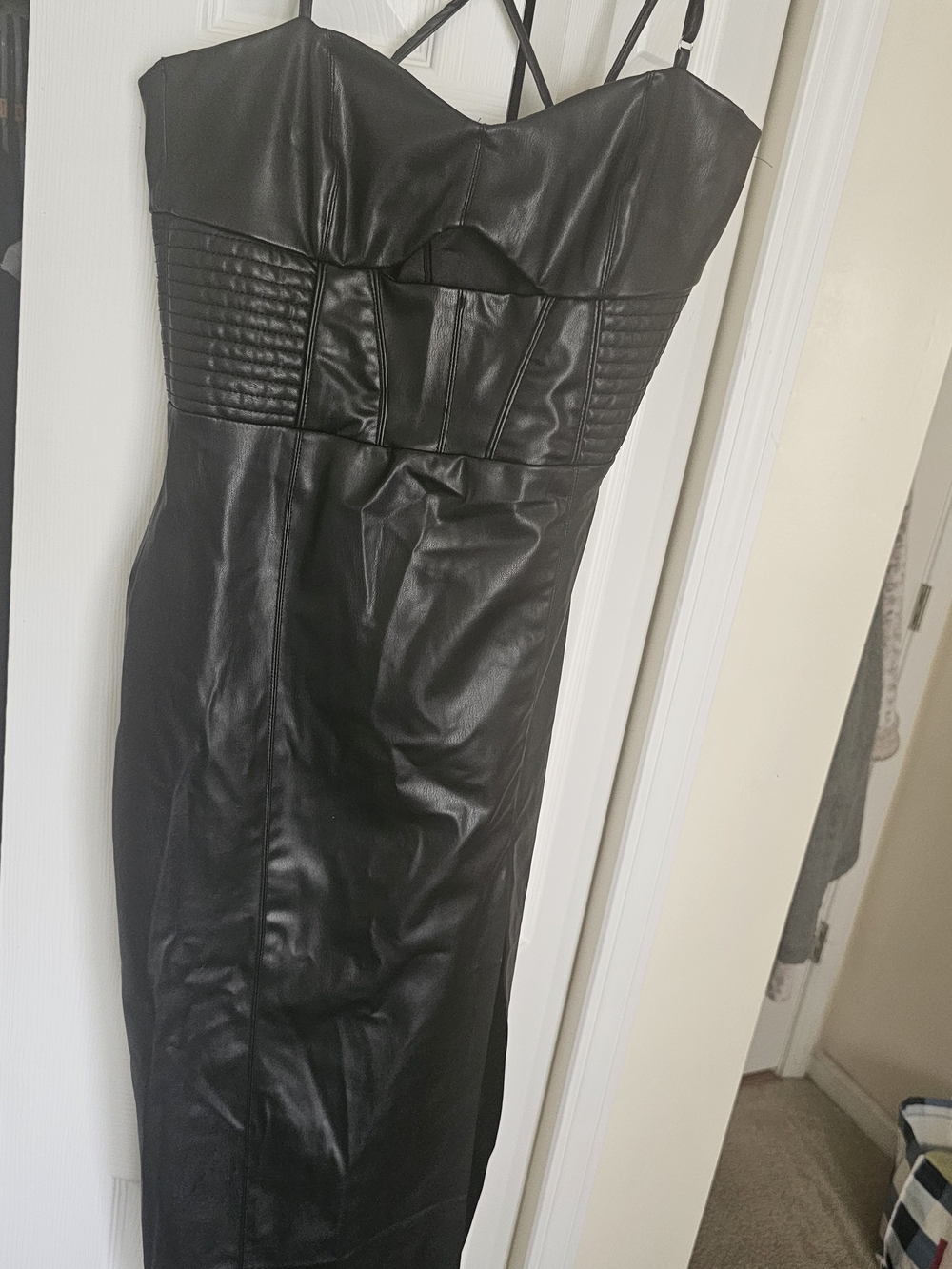 Zara Black Faux Leather Midi Dress